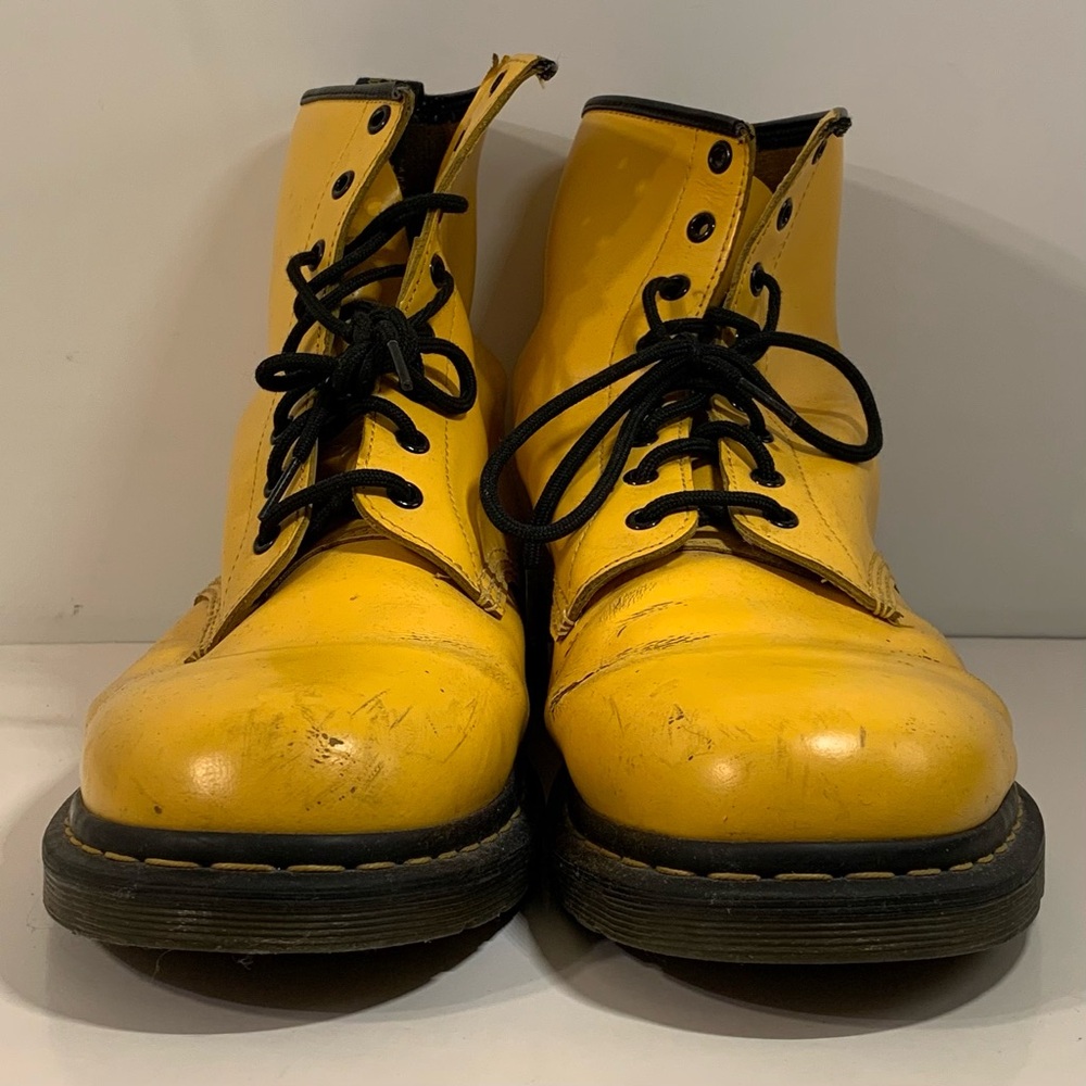 🥾 DR. MARTENS 1460 SMOOTH MUSTARD GOLD YELLOW COMBAT LEATHER BOOTS SIZE 14 🥾 - Picture 4 of 10